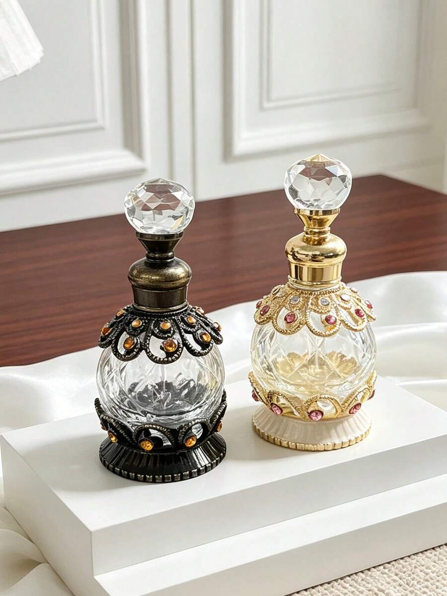 15ml Exquisite, Fashionable Diamond-Shaped Bottle, Rhinestone-Decorated, Beauty Container, Glass Applicator Stick, Portable For Travel/Personal Care, Perfume And Essential Oil Dispenser, Holiday Gift [Empty Bottle] - View 1