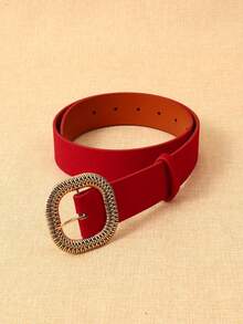 APLCSEY 2pcs Women's Suede PU Leather Belts With Metal Buckle, Fashionable Casual Street Style Holiday Waist Belts Suitable For Daily Use - Black + Red - View 6