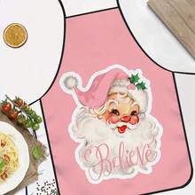 1pc Vintage Pink Santa Claus Print Apron, Santa Claus Wearing Pink Christmas Hat With Holly Berry Accents, Sweet Fresh Vintage Style, Durable Cooking Apron Suitable For Bakers, Cake Decorators, BBQ Enthusiasts, Gardeners, Painters, Nail Artists, Etc. - Perfect Gift For Home And Professional Chefs - Multicolor - View 3