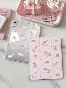 1件粉色獨角獸星星平板保護殼，相容 iPad Mini6/7/Air/Air2/9.7/10.2/10.5/10.9 (Air4-Air8)/Pro 11/10th Gen/A16/Pro 11 2024，雙面彩繪圖案，透明壓克力背殼，絲綢質感 8 折支架，自動休眠/喚醒，內建筆槽，不含筆，部分機型附相機框 - 彩色 - 查看 2