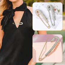2pcs Rhinestone Brooches, Gold & Silver Two-Tone Lapel Pins For Women Girls, Decorative Badges For Sweaters Dresses Hats Jackets Bags - Silver - View 2