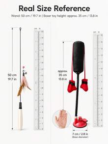 7Alas 4-Piece Interactive Cat Teaser Wand Set With Detachable Bell Feather Replacements, Cat Boxing Glove, 50cm Spring Buffer Wooden Handle, Kitten Indoor Hunting Exercise Toy - Multicolor - View 2