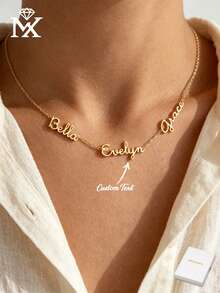 This Fashionable Luxury Customized Necklace, Can Be Engraved With Multiple English Names, Made Of Stainless Steel Material, Classic And Elegant, Suitable For Giving To Family, Close Friends, As A Surprise Birthday Gift, Holiday Gift, Daily Casual, Banquet, Party And Other Occasions. Unique Design, Bold Personalization, Fashionable And Exquisite, Perfect Gift For Friends, Partners, Showcasing The Fashion Charm Of Silver Jewelry. - Yellow Gold - View 2