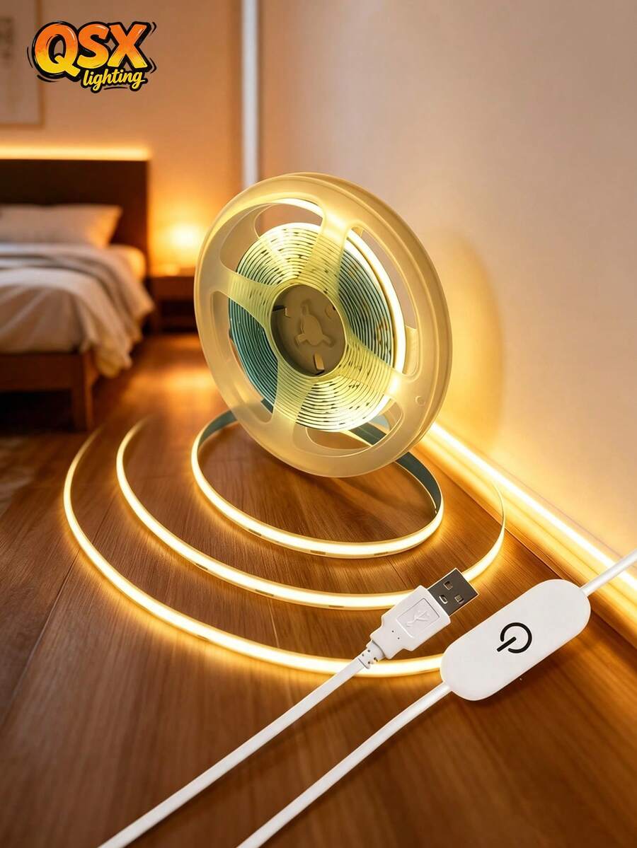 USB COB LED Light Strip With Touch Dimmer Switch, 5V Flexible Self-Adhesive LED Strip, Stepless Dimming Uniform No Spots, Cuttable TV Backlight Ambient Light, Suitable For Bedroom Cabinet Home Decor