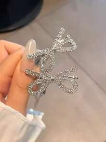2pcs/Set Women's Fashion Hair Clips: 1pc Metal Crocodile Hair Clip With Rhinestone Decoration, Suitable For Wearing On Forehead Or Side, Applicable For Festivals, Parties, Holidays, Daily Wear And Bohemian Theme Parties, Showcasing Elegant Style, Suitable For Various Hair Accessory Uses Such As Fixing Hairstyles, Slide-In Hair Clips, Hair Clips, Back To School Season Essential - Silver - View 9