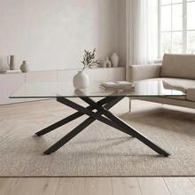 Tempered Glass Coffee Table, Rectangular Coffee Table, Black Metal Legs, Modern Living Room Table, Black-H46/L100/D60 Cm - 黑色 - 查看 3