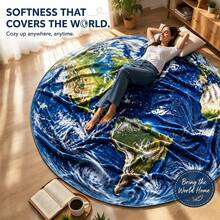 Creative Earth Map Blanket, Unique World Globe Pattern Throw Blanket, Soft Cozy Flannel Blanket For Travel Lovers, Geography Fans, Office Bedroom Decoration Gift - Blue Planet - View 2