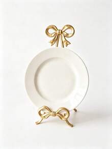 Golden Bow‑Shaped Metal Plate Display Stand Elegant Decorative Dish Easel Holder For Picture Photo Frame Book Desktop Cabinet Tabletop Home Ornament Housewarming Gift - Display Stand - View 9
