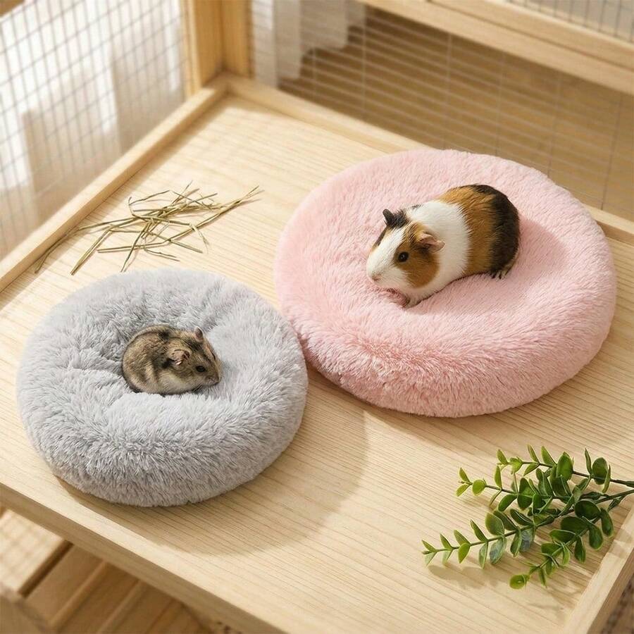 1pc Round Plush Comfortable Pet Resting Pad, Plush Round Pet Sleeping Mat, Warm Habitat Cushion, Soft Pet Sleeping Bed, Suitable For Hamsters, Guinea Pigs, Rabbits, Ferrets, Autumn/Winter Indoor Cage Resting Area Decor - View 1