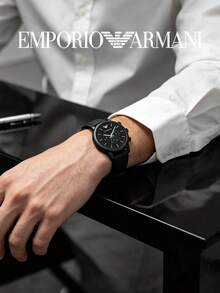 Armani Luigi Series All Matte Black Chronograph Watch, Soft Genuine Leather Strap, Luminous Dial, Men's Business Casual Quartz Watch AR1970 - Black - View 4