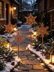 1 Set Christmas Garden Decor Stakes, Alternating Hollow Snowflake Design, Suitable For Christmas And Winter Themed Yard And Garden Decoration, Applicable To Patio, Guest Room And Outdoor Party - A - View 4