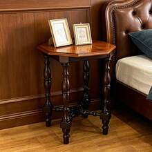 Vintage American Style Solid Wood Octagonal Side Table, Classic Lathe Leg End Table, Decorative Side Table For Living Room Sofa - Coffee Brown - View 7