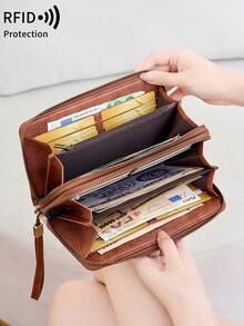FOREVER MIYIN RFID Blocking Women Long Zip Around Wallet, Double Zipper Wristlet Purse, Large Capacity Multi Card Slots Cash Organizer Phone Holder For Daily Travel - Multicolor - View 5