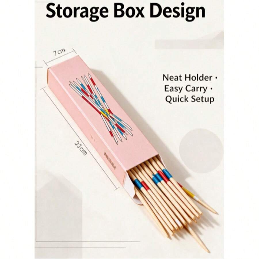 Wooden Mikado Pick Up Sticks Game Set With Storage Box, Classic Hand Concentration Desktop Puzzle Game, Christmas Halloween Indoor Party Leisure Interactive Table Game - Multicolor - View 1