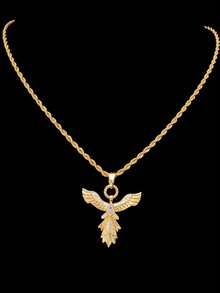 European And American Phoenix Necklace, Copper Inlaid Zirconia Stone, Vintage Style Pendant Necklace Jewelry Accessory Gift For Women - Yellow Gold - View 8