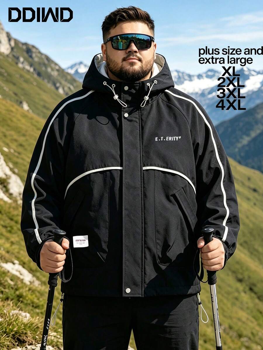 Men's Plus Size Hooded Jacket Outdoor Hiking Camping Top For Young And Middle-Aged European And American - Black - View 1