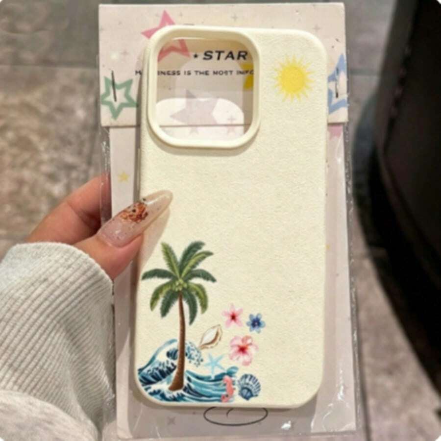 1件極簡夏季椰子樹粉色海龜花卉圖案手機殼,液態矽膠大孔防震軟殼保護套,適用於 /Apple 11/12/13/14/14 Plus/15/15 Plus/16/16 Plus/17/17 Pro 及其他機型 - 彩色 - 查看 1