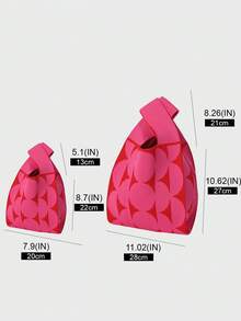 迷你輕量可折疊透氣玫瑰紅針織鉤編手提包腕包，拼色可愛學院風，適合拍照搭配、度假、上學、購物，適合女性與女學生 - 玫紅色 - 查看 3