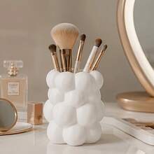 1pc White Cloud Shaped Desktop Cosmetic Storage Box, Suitable For Storing Stationery And Brushes, Organizing Makeup Brushes On Vanity, Can Be Used As Pen Holder, Also As Home Decor - A - View 2