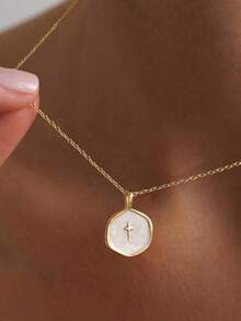 1pc Minimalist Fashion Elegant Versatile Geometric Element Long Necklace Accessory - Gold - View 3