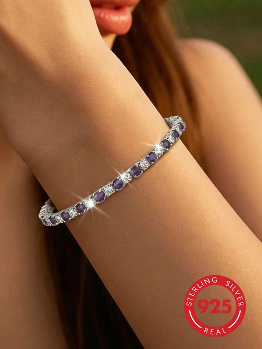 1pc High-End Exquisite 925 Sterling Silver Zirconia Tennis Chain Fashion Bracelet, Suitable For Women's Daily Wear, Gatherings, Commuting, Also As A Holiday Gift For Women