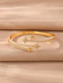 Set Gelang Emas Champagne 24k, Tembaga Bertekstur Serbaguna dengan Inlay Zirkonia, Cocok untuk Pemakaian Sehari-hari, Pertemuan, Kencan, Pesta, dan Hadiah - Emas - View 3