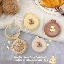 1pc Cute Foldable Air Cushion Hair Brush With Mirror, Portable Mini Compact Massage Comb, Suitable For Women - A - View 1
