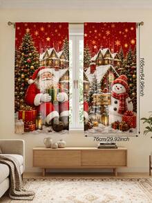 2 Peças Cortinas com Tema de Natal, Elementos Fofos de Papai Noel e Boneco de Neve, Segurando Presentes, Adequado para Decoração de Casa de Feriado de Natal, Decoração de Casa, Decoração de Atmosfera de Sala de Estar e Quarto, Decoração de Feriado de Natal 2027. Cortinas Semitransparentes com Passante para Vara. - Multicolorido A - Visão 15