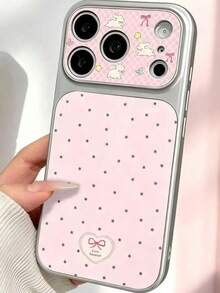 Heart-Shaped Bear Lanyard Phone Case, Compatible With Iphone 17 Pro Max, Korean Simple Girly Style, Suitable For 16/15/14 Pro, Women's Full Coverage Anti-Fall Hard Case - Pink - View 4