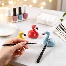 1pc Colorful Flamingo Nail Art Pen Holder, Desktop Crystal Pen And Painting Brush Support Stand, Mini Nail Brush Storage Rack, Salon Nail Art Storage Tool - Multicolor - View 8