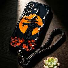 1件萬聖節稻草人圖案附掛繩，適用於 Galaxy S26/GalaxyA57/A37/A17/A07/Note13Pro/Note14Pro/A3x/A60/Smart 8/Hot 40i/Android 系列 TPU 乳霜質感保護手機殼 - 黑色 - 查看 3