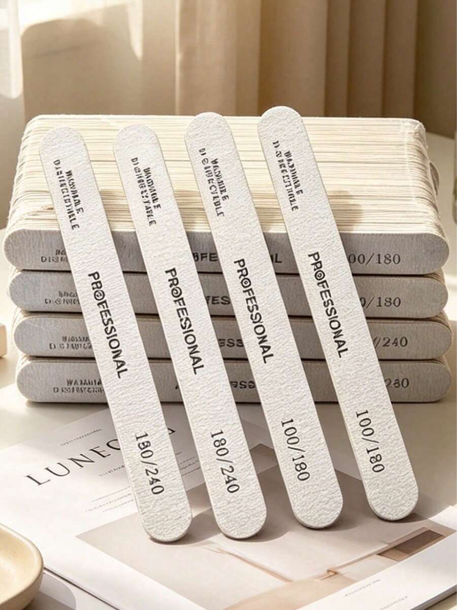 50/20/10/5pcs Thin Wood Sandpaper Nail Files, Professional Manicure Polishing Files, Nail Buffing Blocks, Suitable For Natural Nails, Home Manicure Salon, Crystal Nails - Light Grey - View 1