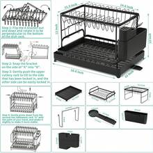 2-Tier Black Retractable Dish Rack, Suitable for Kitchen Countertops; Large Dish Rack Features a Pot Rack, Cup Rack, and Bowl Rack; Ideal for Use on Kitchen Countertops and Over Sinks; High-Capacity Storage Rack with Drain Tray - Übersicht 9