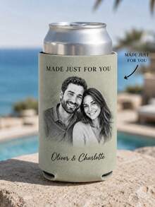 Custom Photo & Text Can Cooler Sleeve, Personalized Drink Holder With Your Portrait Photo And Custom Names, Ideal Keepsake Gift For Wedding, Anniversary, Party And Daily Outdoor Gatherings. - Multicolor - View 9