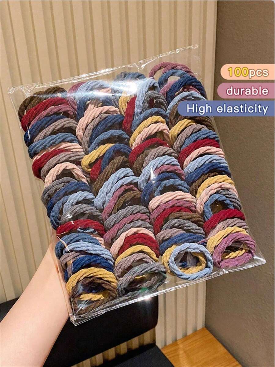 100pcs Colorful Elastic Hair Bands, Cute Girls Durable Hair Ties Hair Accessories - Multicolor - View 1