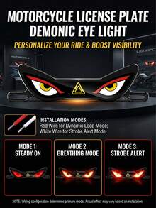 1 Set Lampu Dekoratif LED Dinamis Mata Setan, Lampu Dekoratif Berbentuk Plat Nomor untuk Sepeda Motor dan Skuter Listrik Universal 12V, Aksesori Lampu Suasana Tambahan Belakang Kendaraan, Baterai Tidak Termasuk - dipimpin - View 3