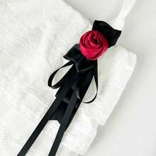 Women's Elegant Exquisite Black & Red Rose Collar Bow, Solid Color Silk Bowknot Strap, Suitable For Daily Commute, Party, Graduation Ceremony, Any Occasion, Perfect Gift For Best Friend, Holiday, Travel, Disco - Black - View 4