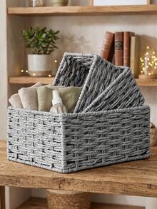 Hand‑Woven Storage Baskets 1PC/3PCS S+M+L Set, Multifunctional Desktop Organizer Trays, Rattan‑Style Woven Basket For Cosmetics Keys Snacks, Decorative Storage Bin For Bedroom Living Room Study Office, Home Decor Gift Basket For Household Tidy‑Up - Grey - View 4