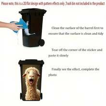 1件 2D平面垃圾桶貼紙，趣味可愛捲毛羊主題裝飾貼花 - 適用於戶外垃圾桶、牆面和廚房裝飾，2D平面 - A - 查看 5