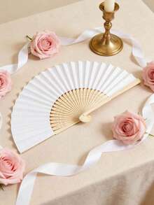 White Paper Fan DIY Hand-Painted Style Flat White Paper Hand Fan Wedding Folding Fan Portable Party And Wedding Supplies Hand Fan - White - View 4