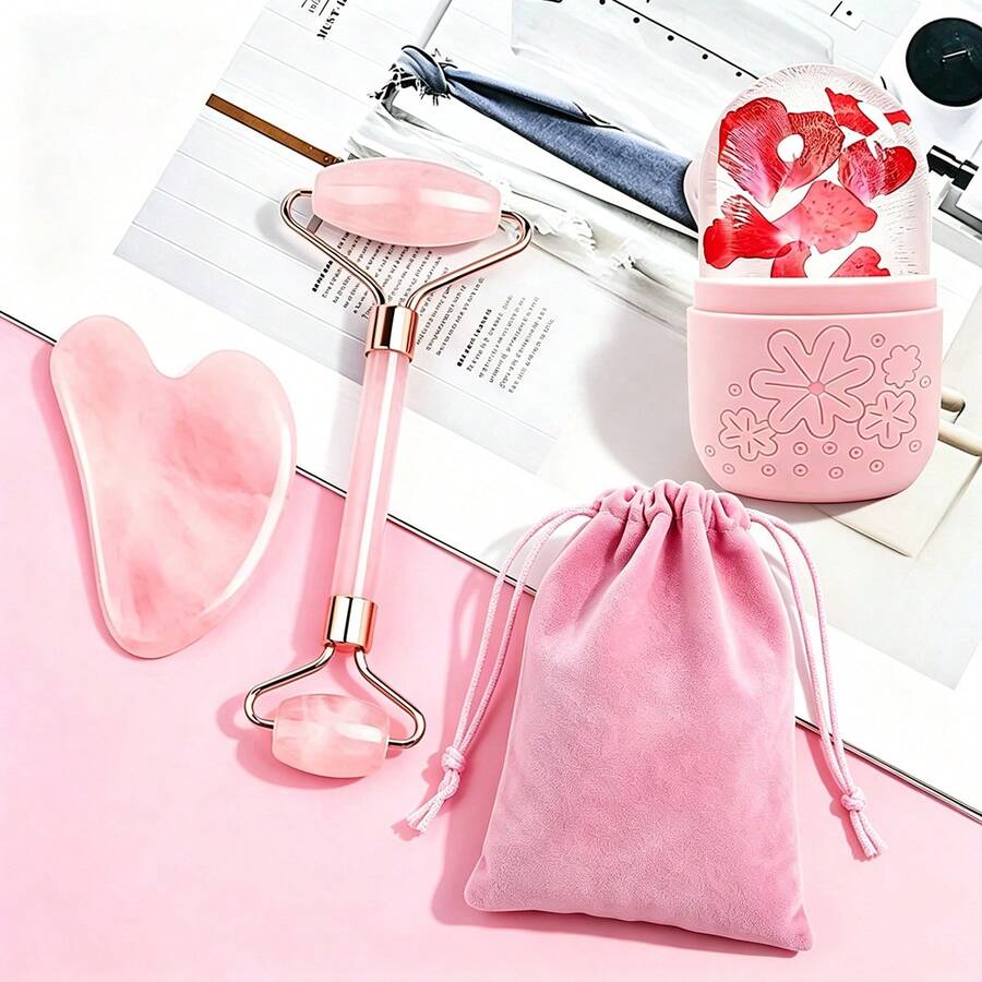 Facial Beauty Massage Set, Ice Face Mold ,Roller ,Gua Sha Scraper,De-Puffing & Lifting Massager For Face & Body,Travel & Office Essential,Skincare Beauty - Multiple Styles - View 1