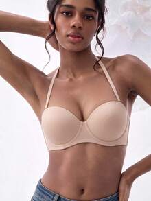 Women's Black Casual Bandeau Push-Up Bra, Medium Elastic Fabric, Seamless Support - Beige - View 10