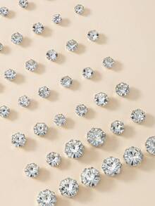 20 Pairs Multi-Size Fashion Shiny Rhinestone Stud Earrings Set For Women, Suitable For Daily Wear, Commute, Date And Multiple Occasions, Jewelry Holiday Gift - Silver - View 4
