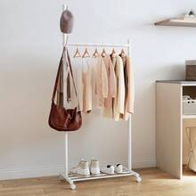 Perchero con ruedas, estante para zapatos y 5 ganchos, 68 x 43 x 171 cm, blanco - Multicolor - Ver 3
