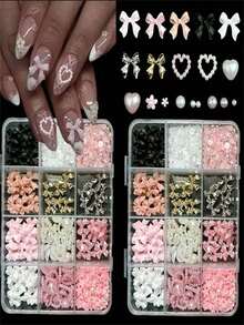 12-Grid Mixed Color Resin Glitter Bow Heart Pearl Multi-Function Sweet Mini Floral Nail Art Decorations DIY - Multicolor - View 6
