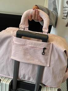 1pc Pink White Stripe Travel Duffel Bag, Bow Embroidery Large Capacity Weekend Bag, Detachable Shoulder Strap Gym Tote For Women - Pink - View 5