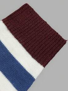 Women Ladies Fall Outfits Striped Polo Collar Knit Sweater, Half‑Button Long Sleeve Loose Cropped Pullover For Party Halloween Daily Vacation - Multicolor - View 6
