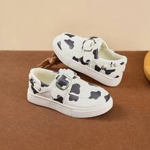 Children's Cow Print Casual Sneakers, Unisex Kids' Hook And Loop Hook And Loop Flat Canvas Shoes, Lightweight Non-Slip Slip-On Shoes For Spring And Autumn - Black and White - View 9