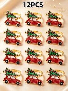 12pcs/Set Christmas Theme Napkin Rings, Christmas Series Mixed Metal Napkin Buckles Table Decor With Santa Claus, Christmas Stocking, Merry Christmas, Christmas Wreath, Candy Cane, Christmas Tree, Nutcracker, Christmas Reindeer, Snowflake, Suitable For Christmas Party Table Atmosphere Decoration - Multicolor - View 14