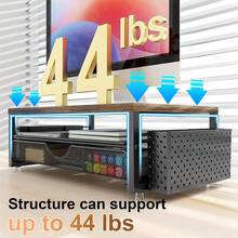 Monitor Stand Riser, Multifunctional Computer Stand, Wooden Desk Accessories And Organizer With Drawer And 2 Pen Holder, Desk Monitor Riser For Screen, Ergonomic Desktop Stand For Home Office Desk Space-Saving Accessory - Wood - View 5